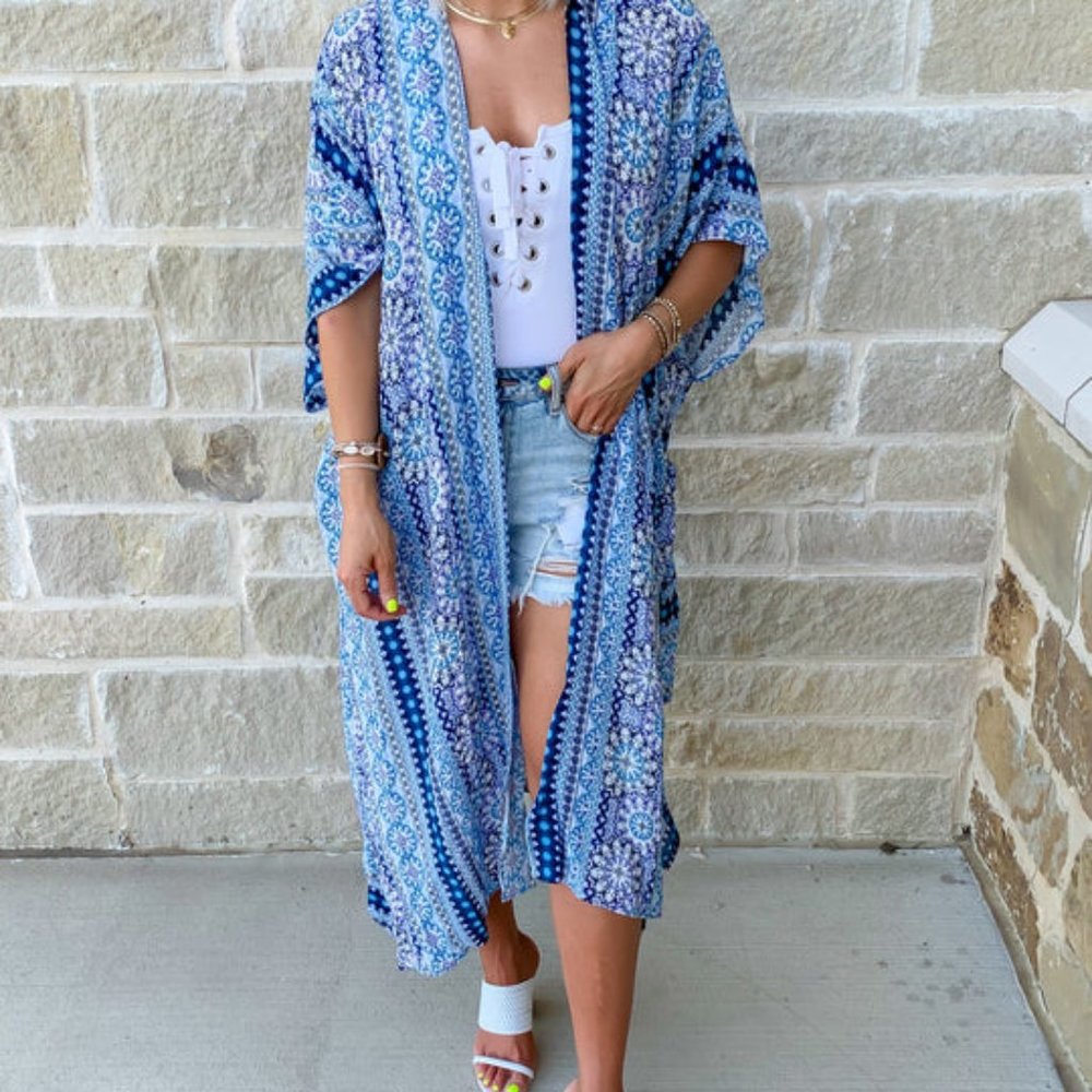 California Coast Kimono Duster Blue
